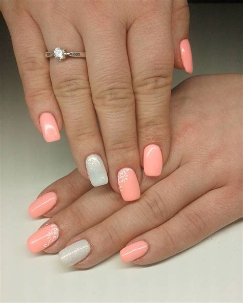 peach and white nail designs|peach color on nails.